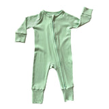 RIBBED MINTY SPRING ZIP UP BAMBOO JAMMIE (gender neutral)