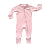 RIBBED BABY PINK ZIP UP BAMBOO JAMMIE